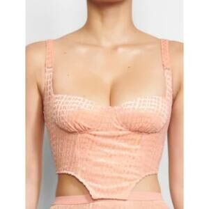$72 Skims Logo Peach Velvet Corset Crop Top Size Small NWT
